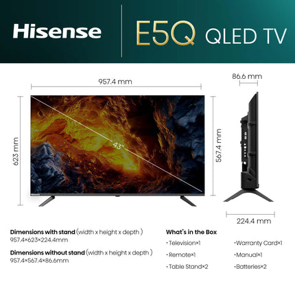 Hisense 108 cm (43 inches) E5Q Series Full HD Smart QLED Google TV 43E5Q (Black) 