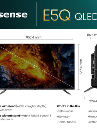 Hisense 108 cm (43 inches) E5Q Series Full HD Smart QLED Google TV 43E5Q (Black) 