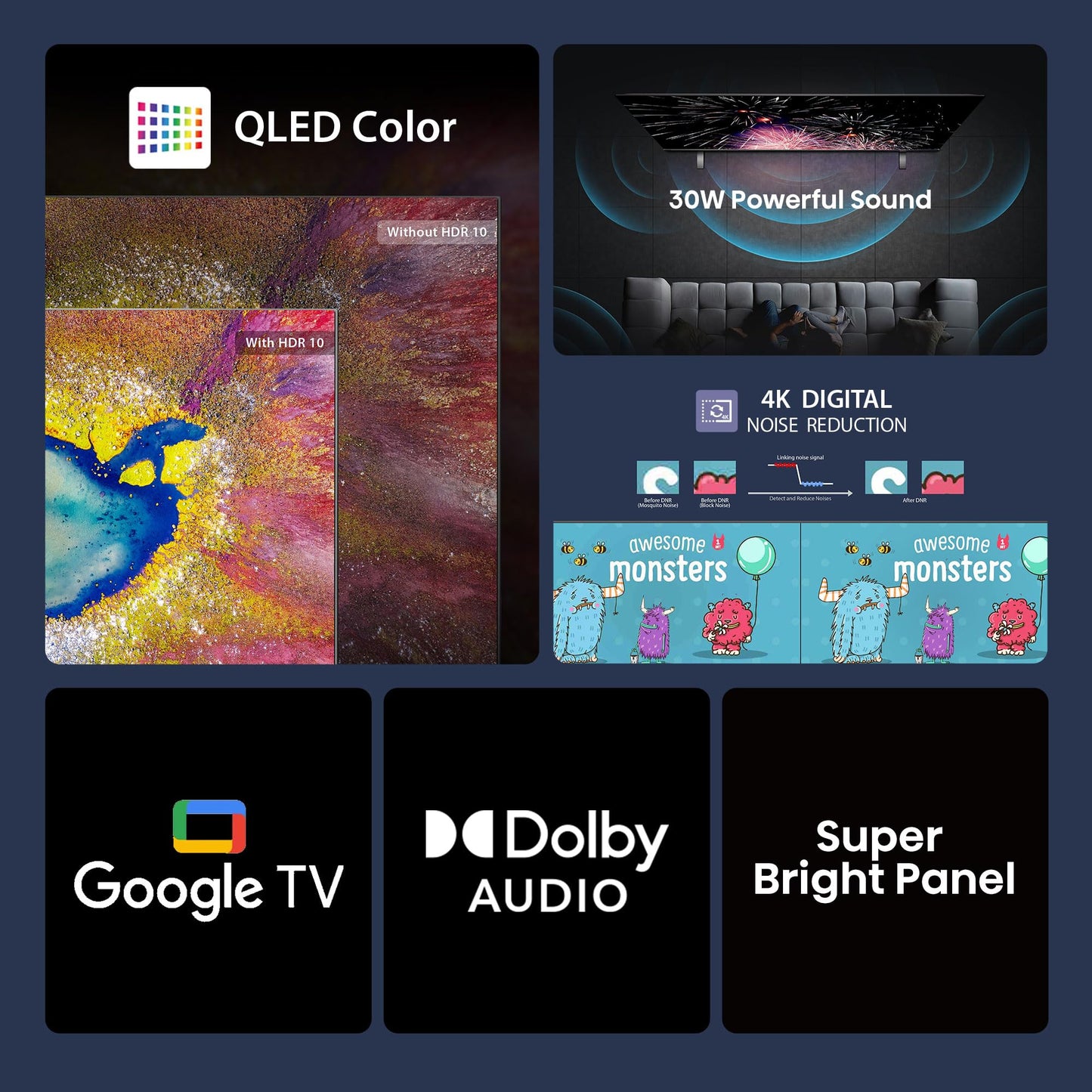 Hisense 108 cm (43 inches) E5Q Series Full HD Smart QLED Google TV 43E5Q (Black) 