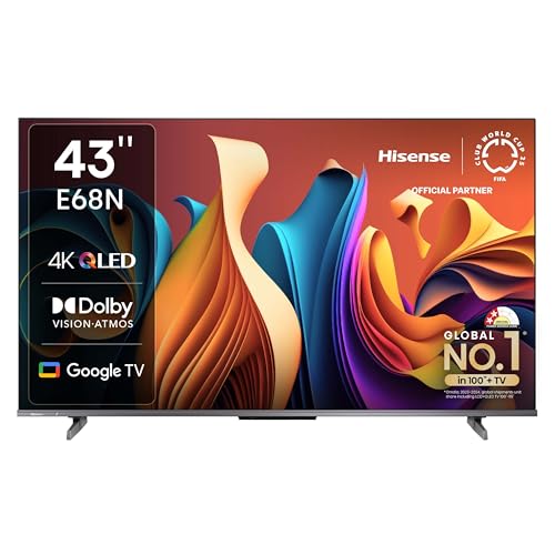 Hisense 108 cm (43 inches) E68N Series 4K Ultra HD Smart Google QLED TV 43E68N (Grey) 