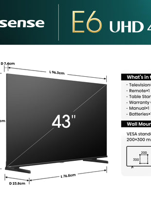 Hisense 108 cm (43 inches) E6N Series 4K Ultra HD Smart LED Google TV 43E6N (Black) 