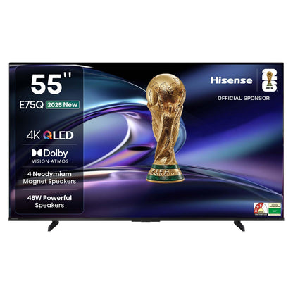 Hisense 139 cm (55 inches) E75Q Series 4K Ultra HD Smart 48W Speakers QLED TV 55E75Q (Black) 
