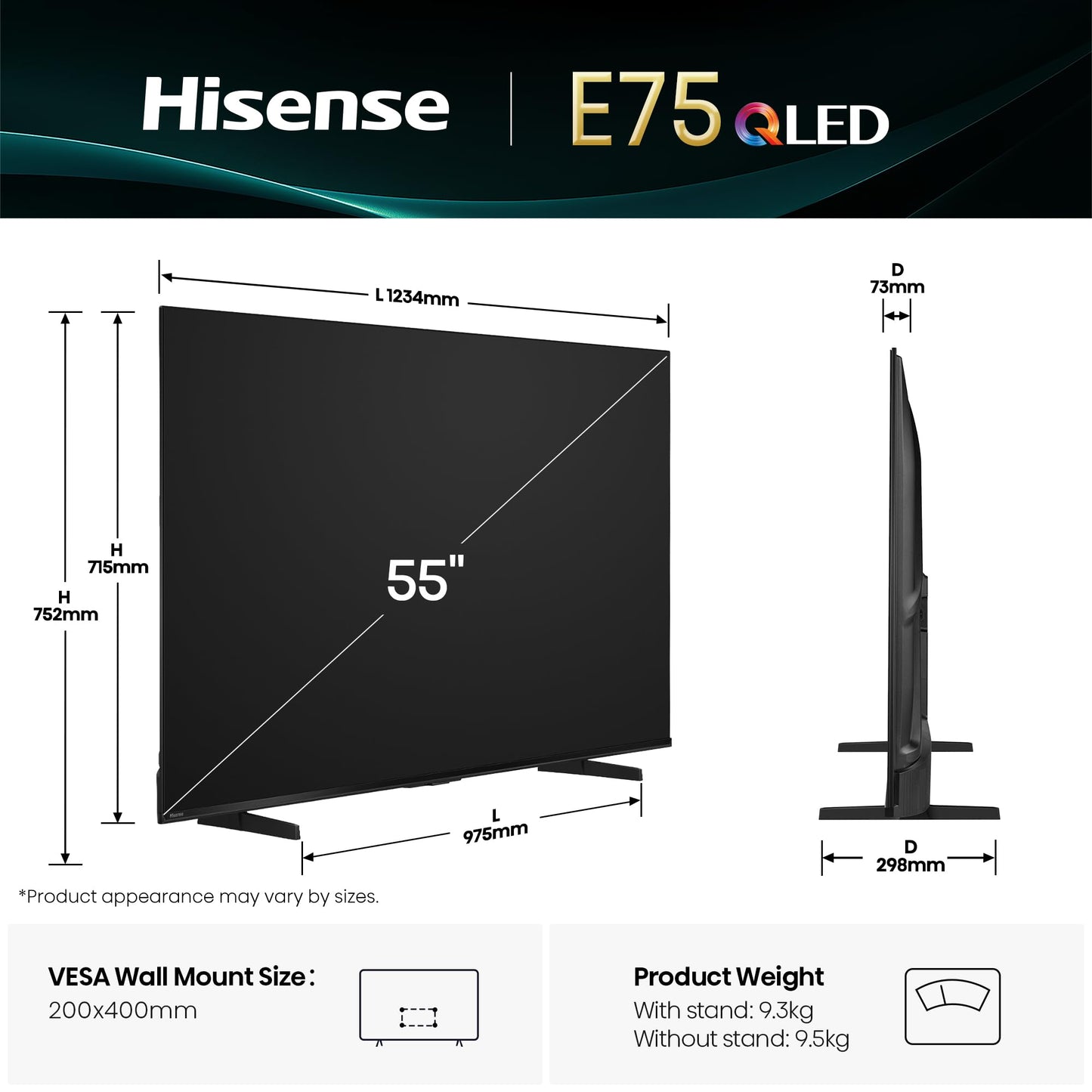 Hisense 139 cm (55 inches) E75Q Series 4K Ultra HD Smart 48W Speakers QLED TV 55E75Q (Black) 