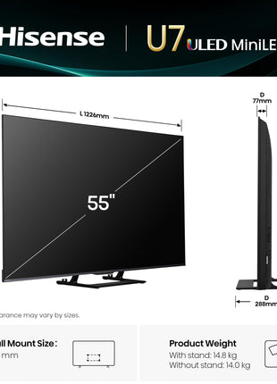 Hisense 139 cm (55 inches) U7Q Series 4K Ultra HD Smart QLED Mini LED TV 55U7Q (Black) 
