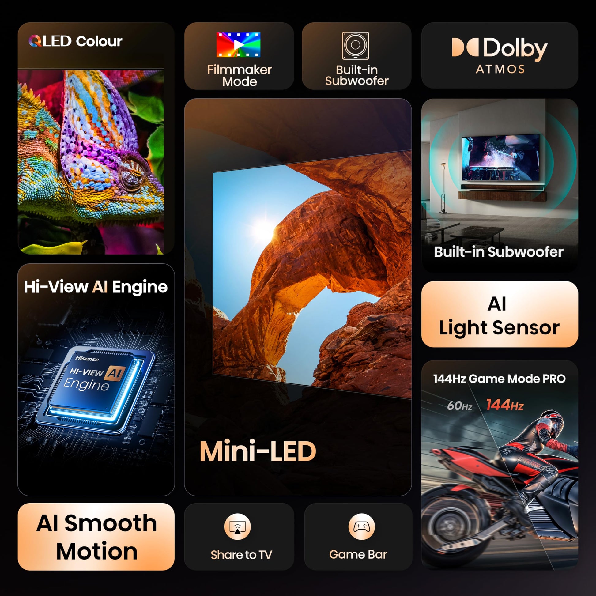 Hisense 139 cm (55 inches) U7Q Series 4K Ultra HD Smart QLED Mini LED TV 55U7Q (Black) 