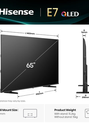 Hisense 164 cm (65 inches) E7Q Series 4K Ultra HD Smart QLED TV 65E7Q (Black) 