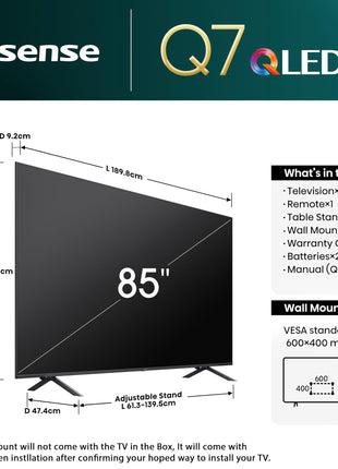 Hisense 215 cm (85 inches) Q7N Series 4K Ultra HD Smart QLED TV 85Q7N (Dark Grey) 