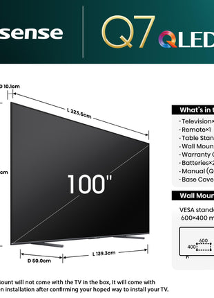 Hisense 254 cm (100 inches) Q7N Series 4K Ultra HD Smart QLED TV 100Q7N (Dark Grey) 