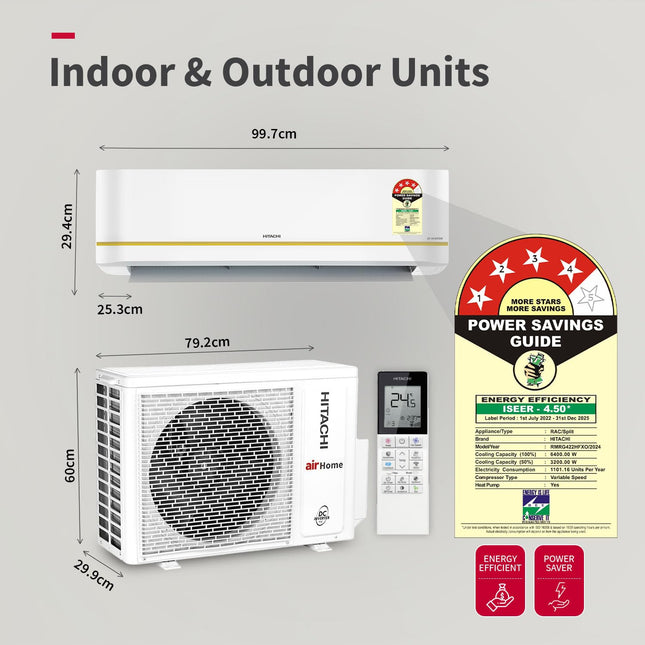 Hitachi 1.8 Ton 4 Star, Hot & Cold Inverter Split AC with Expandable Technology (100% Copper, Dust Filter, 4100X HP RMRG422HFXO, White) 