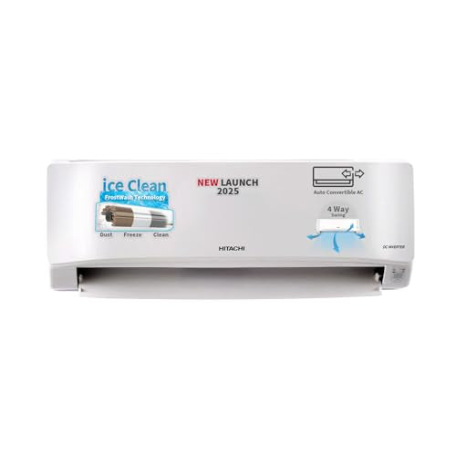 Hitachi 1 Ton Class 3 Star, 4-Way Swing, ice Clean, Xpandable+, Inverter Split AC (100% Copper, Dust Filter, 3400SXL RAS.D312PCBIBS, White) 