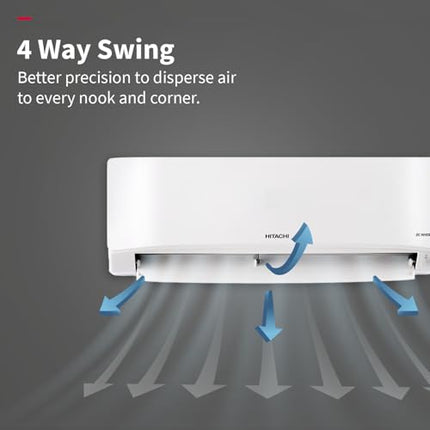 Hitachi 1 Ton Class 3 Star, 4-Way Swing, ice Clean, Xpandable+, Inverter Split AC (100% Copper, Dust Filter, 3400SXL RAS.D312PCBIBS, White) 