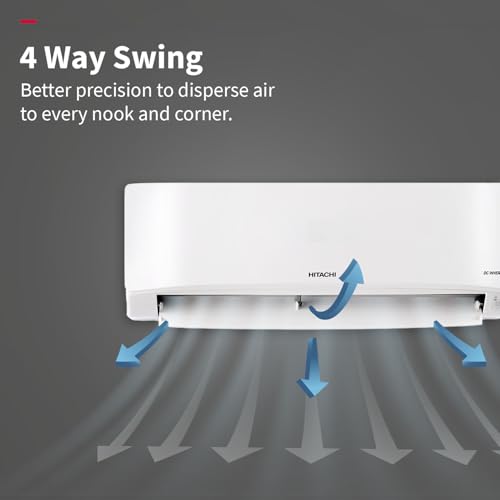 Hitachi 1 Ton Class 3 Star, 4-Way Swing, ice Clean, Xpandable+, Inverter Split AC (100% Copper, Dust Filter, 3400SXL RAS.D312PCBIBS, White) 