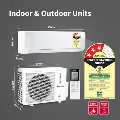 Hitachi 1 Ton Class 3 Star, 4-Way Swing, ice Clean, Xpandable+, Inverter Split AC (100% Copper, Dust Filter, 3400SXL RAS.D312PCBIBS, White) 
