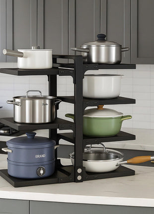 HomeEssentials Kitchen Counter Pan Rack Organizer - 7 Tier Adjustable Pot Holder/Shelf Drawer Stand for Crockery, Utensil Holder (7 TIER) Stainless Steel,Ceiling mount, Bracket shelf 