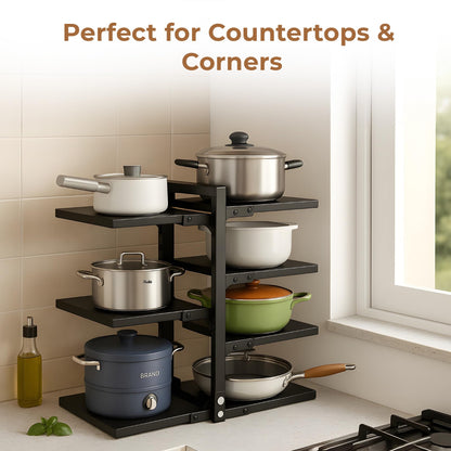 HomeEssentials Kitchen Counter Pan Rack Organizer - 7 Tier Adjustable Pot Holder/Shelf Drawer Stand for Crockery, Utensil Holder (7 TIER) Stainless Steel,Ceiling mount, Bracket shelf 