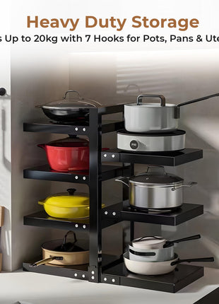 HomeEssentials Kitchen Counter Pan Rack Organizer - 7 Tier Adjustable Pot Holder/Shelf Drawer Stand for Crockery, Utensil Holder (7 TIER) Stainless Steel,Ceiling mount, Bracket shelf 