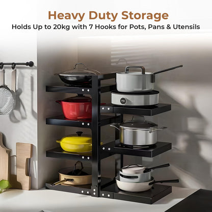 HomeEssentials Kitchen Counter Pan Rack Organizer - 7 Tier Adjustable Pot Holder/Shelf Drawer Stand for Crockery, Utensil Holder (7 TIER) Stainless Steel,Ceiling mount, Bracket shelf 