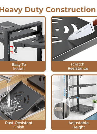 HomeEssentials Kitchen Counter Pan Rack Organizer - 7 Tier Adjustable Pot Holder/Shelf Drawer Stand for Crockery, Utensil Holder (7 TIER) Stainless Steel,Ceiling mount, Bracket shelf 