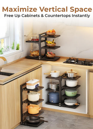 HomeEssentials Kitchen Counter Pan Rack Organizer - 7 Tier Adjustable Pot Holder/Shelf Drawer Stand for Crockery, Utensil Holder (7 TIER) Stainless Steel,Ceiling mount, Bracket shelf 