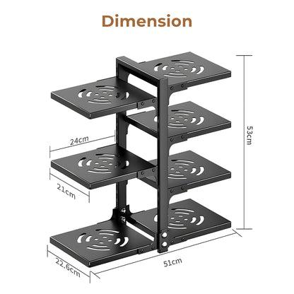 HomeEssentials Kitchen Counter Pan Rack Organizer - 7 Tier Adjustable Pot Holder/Shelf Drawer Stand for Crockery, Utensil Holder (7 TIER) Stainless Steel,Ceiling mount, Bracket shelf 