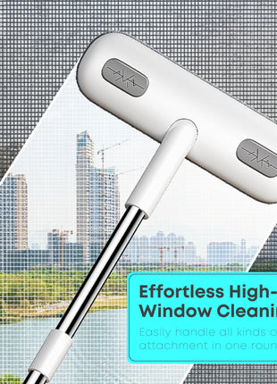 HomeEssentials Multifunctional Window Cleaner - 2 in 1 Brush & Squeegee with 4 Foot Handle/Streak Free Glass, Mesh & Floor Cleaning Tool/Perfect for UPVC Windows & Home Use (Pack of 1) 