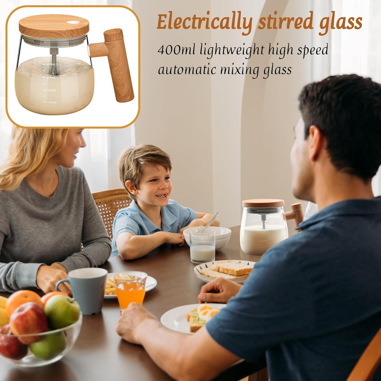 HomeEssentials Self Stirring Coffee Mug-Electric High Speed Mixing Cup, 400Ml Self Stirring Coffee Mug With Lid, High Borosilicate Glass Mug Home Office For Coffee, Milk, Protein 