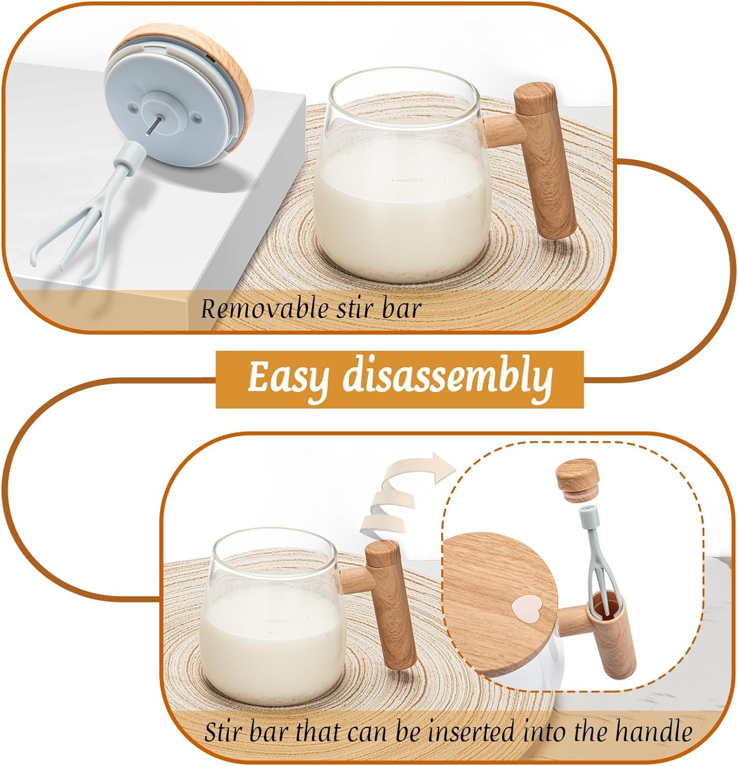 HomeEssentials Self Stirring Coffee Mug-Electric High Speed Mixing Cup, 400Ml Self Stirring Coffee Mug With Lid, High Borosilicate Glass Mug Home Office For Coffee, Milk, Protein 