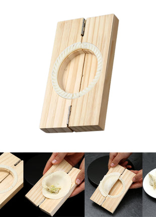 HomeEssentials Wooden Dumpling & Gujiya Maker - Dumpling & Modak Maker with Skin Press Mould/Stainless Steel Mold, Hinged Design for Quick Pressing/Wooden Handle 