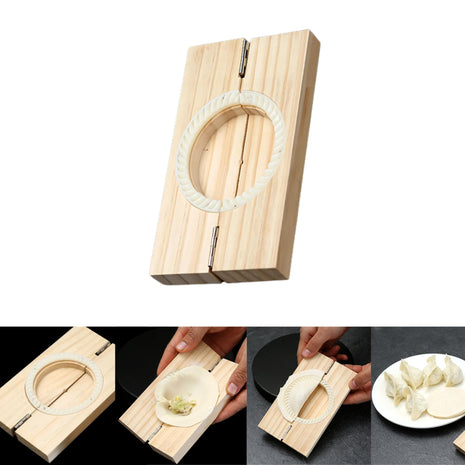 HomeEssentials Wooden Dumpling & Gujiya Maker - Dumpling & Modak Maker with Skin Press Mould/Stainless Steel Mold, Hinged Design for Quick Pressing/Wooden Handle 
