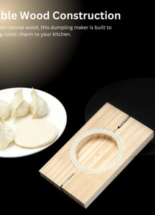 HomeEssentials Wooden Dumpling & Gujiya Maker - Dumpling & Modak Maker with Skin Press Mould/Stainless Steel Mold, Hinged Design for Quick Pressing/Wooden Handle 