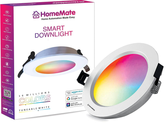 HomeMate 9-Watts WiFi Smart LED Downlight - Multi Colour + Shades of White, Compatible with Alexa and Google Home with Last State Memory Feature 