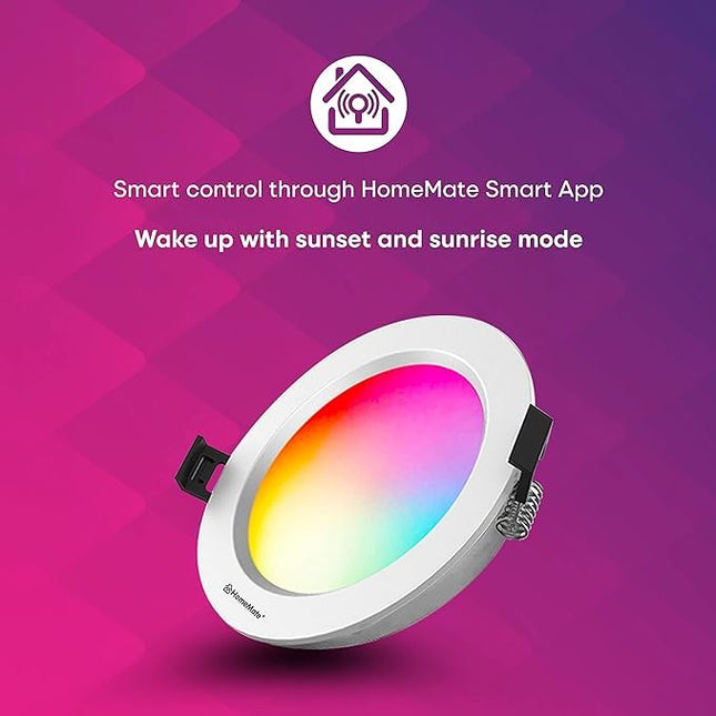 HomeMate 9-Watts WiFi Smart LED Downlight - Multi Colour + Shades of White, Compatible with Alexa and Google Home with Last State Memory Feature 