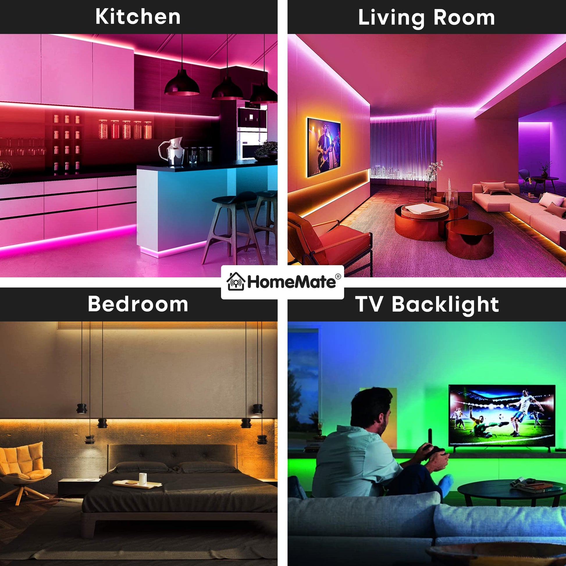 HomeMate Wi-Fi Multicolour Smart LED Strip Kit | 5 Meters | Music Sync Feature | No Hub Required | Works with Amazon Alexa, Google Home & Siri (RGB 5 Meter Kit with Built-in Mic Controller) 