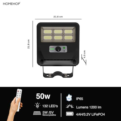 Homehop Solar LED Street Light Outdoor Waterproof 50 Watt Wireless Motion Sensor high Power Lamp for Home, Garden, Dusk to Dawn (4000mAh/3.2V Cool Light) black, Acrylonitrile Butadiene Styrene (ABS) 