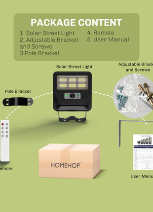 Homehop Solar LED Street Light Outdoor Waterproof 50 Watt Wireless Motion Sensor high Power Lamp for Home, Garden, Dusk to Dawn (4000mAh/3.2V Cool Light) black, Acrylonitrile Butadiene Styrene (ABS) 
