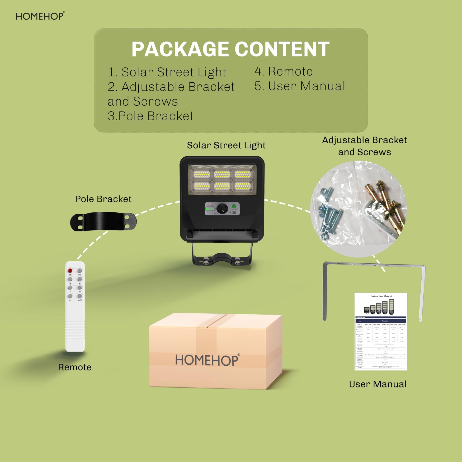 Homehop Solar LED Street Light Outdoor Waterproof 50 Watt Wireless Motion Sensor high Power Lamp for Home, Garden, Dusk to Dawn (4000mAh/3.2V Cool Light) black, Acrylonitrile Butadiene Styrene (ABS) 