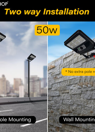 Homehop Solar LED Street Light Outdoor Waterproof 50 Watt Wireless Motion Sensor high Power Lamp for Home, Garden, Dusk to Dawn (4000mAh/3.2V Cool Light) black, Acrylonitrile Butadiene Styrene (ABS) 