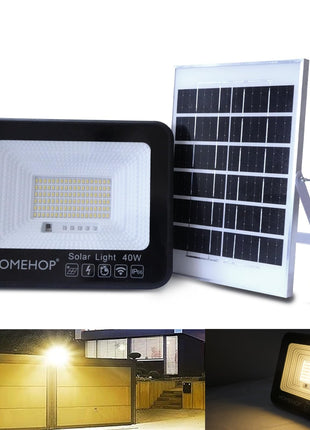 Homehop Solar Light Outdoor Garden 40 Watt Waterproof 108 LED Focus Flood Lamp for Home, Wall, Balcony, and Patio Automatic with Remote.(ABS Warm Light) 