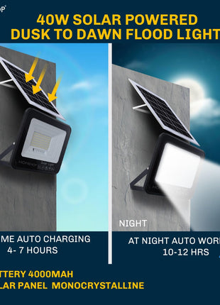 Homehop Solar Light Outdoor Garden 40 Watt Waterproof 108 LED Focus Flood Lamp for Home, Wall, Balcony, and Patio Automatic with Remote.(ABS Warm Light) 