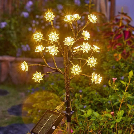 Homehop Solar Light Outdoor Garden Waterproof Decorative Flower Lamp with 20 Led, for Landscape, Pathway, Home Decor & Courtyard, Auto On/Off,(Aluminium, Warm White Pack of 1) 