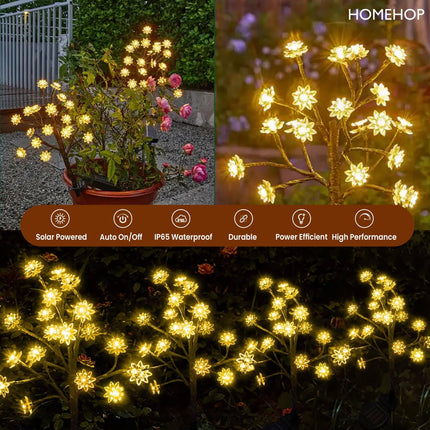 Homehop Solar Light Outdoor Garden Waterproof Decorative Flower Lamp with 20 Led, for Landscape, Pathway, Home Decor & Courtyard, Auto On/Off,(Aluminium, Warm White Pack of 1) 