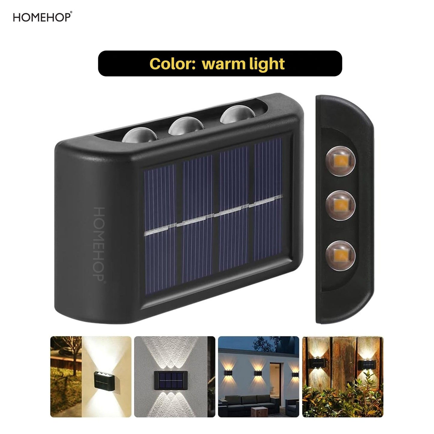 Homehop Solar Light Outdoor Garden Waterproof Up & Down 6 LED Automatic Wall Decorative Lamp for Home, Garden,Balcony, Patio, and Yard (Warm,Pack of Two) 