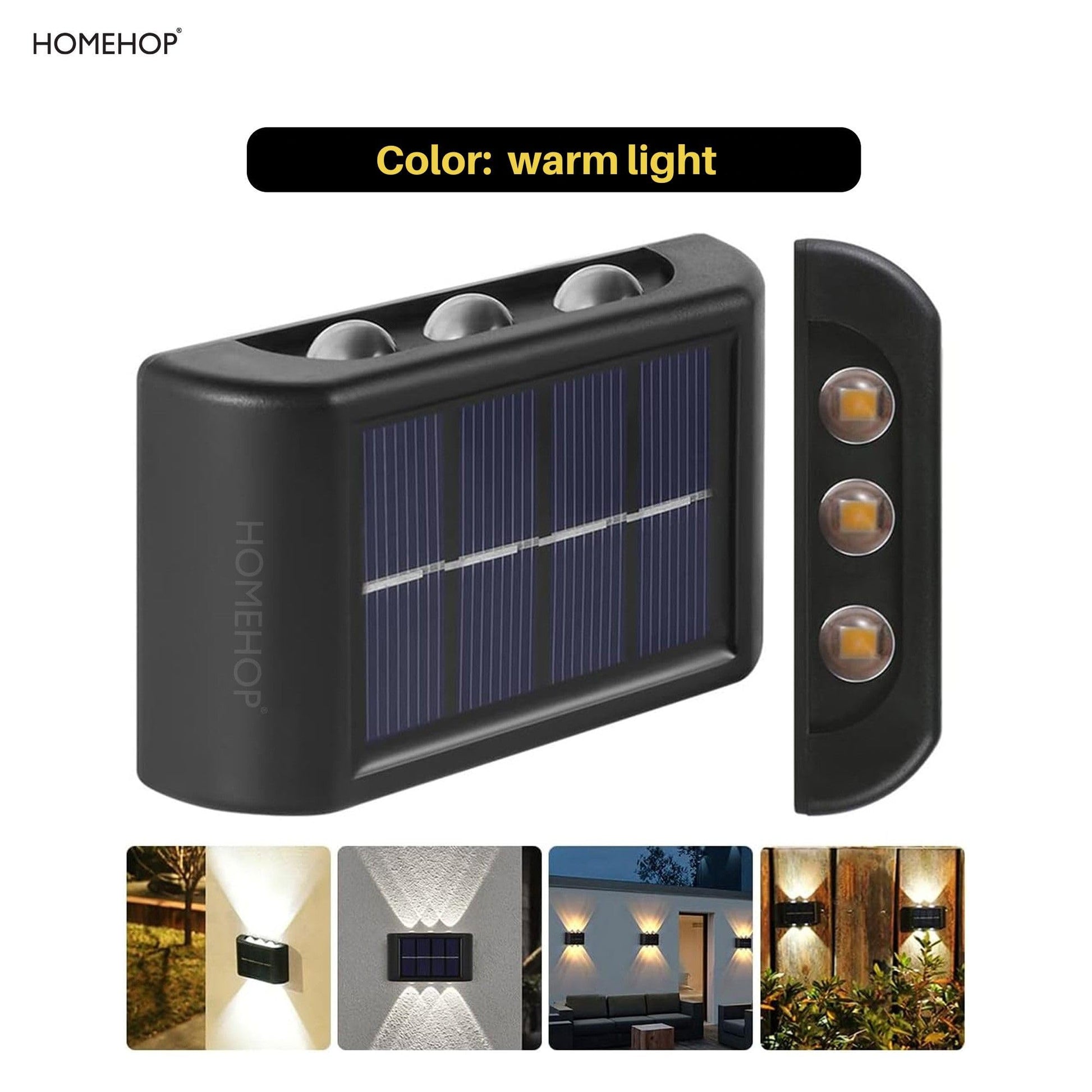 Homehop Solar Light Outdoor Garden Waterproof Up & Down 6 LED Automatic Wall Decorative Lamp for Home, Garden,Balcony, Patio, and Yard (Warm,Pack of Two) 