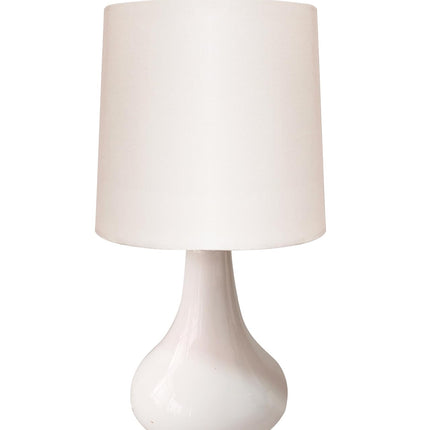 Homesake® Modern Small Ceramic Table Lamp, Warm Light Classic Bedside Desk lamp for Living Room Bedroom Dining, Restaurant, Farmhouse Nightstand Study Lamps with Fabric Shade (White) 