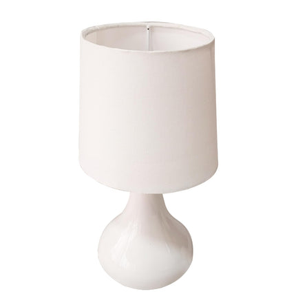 Homesake® Modern Small Ceramic Table Lamp, Warm Light Classic Bedside Desk lamp for Living Room Bedroom Dining, Restaurant, Farmhouse Nightstand Study Lamps with Fabric Shade (White) 