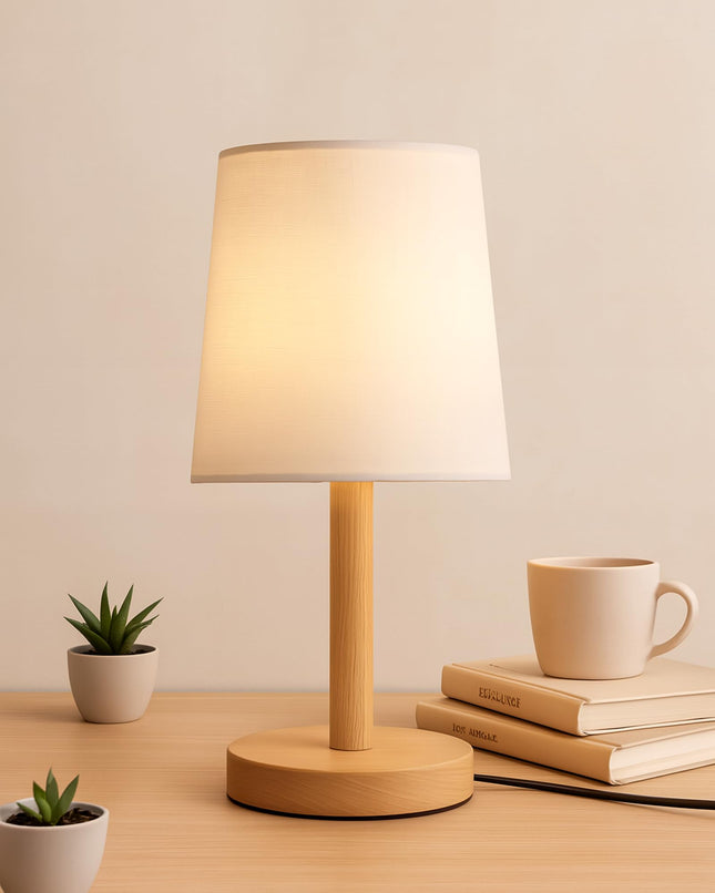 Homesake Pinewood Table Lamps for Nightstand, Fabric Linen Lampshade Desk Lamp, Morden Minimalist Bedside Lamps, Bedroom Nightstand Lamp Living Room, Kids Room Green (White, Incandescent) 