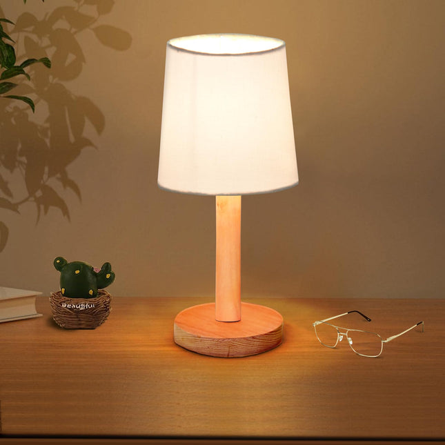 Homesake Pinewood Table Lamps for Nightstand, Fabric Linen Lampshade Desk Lamp, Morden Minimalist Bedside Lamps, Bedroom Nightstand Lamp Living Room, Kids Room Green (White, Incandescent) 