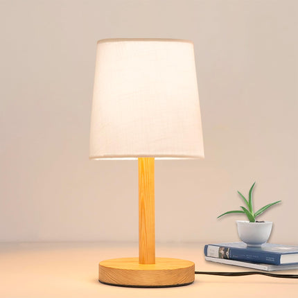 Homesake Pinewood Table Lamps for Nightstand, Fabric Linen Lampshade Desk Lamp, Morden Minimalist Bedside Lamps, Bedroom Nightstand Lamp Living Room, Kids Room Green (White, Incandescent) 