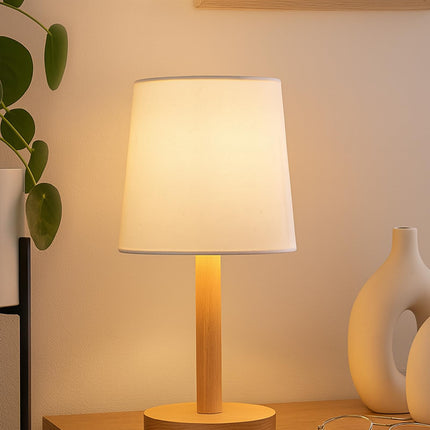 Homesake Pinewood Table Lamps for Nightstand, Fabric Linen Lampshade Desk Lamp, Morden Minimalist Bedside Lamps, Bedroom Nightstand Lamp Living Room, Kids Room Green (White, Incandescent) 
