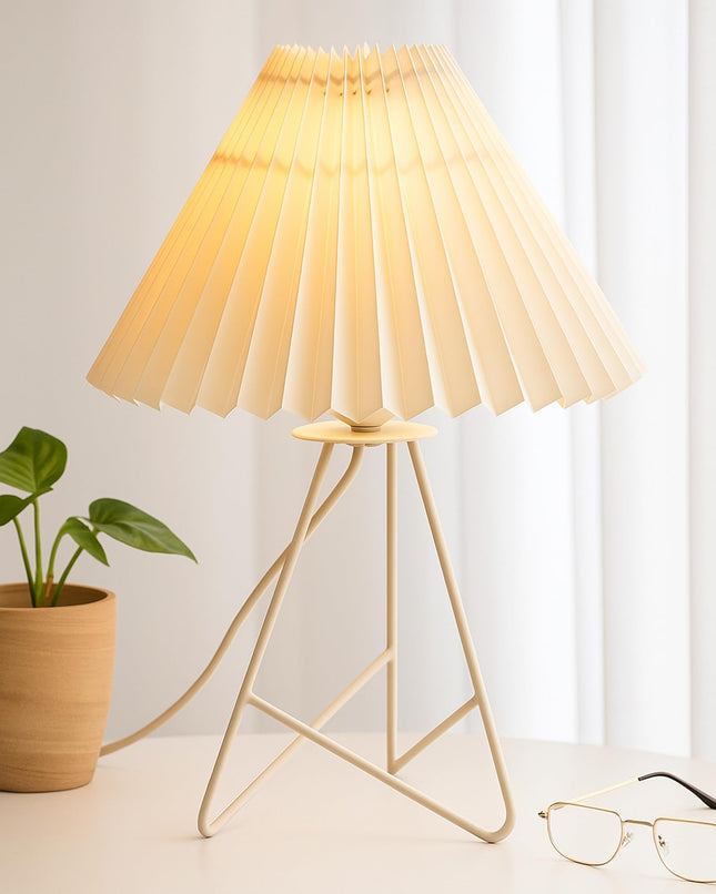 Homesake®Retro Down to The Wire Metal Table Lamp with Fabric Shade, Bedside Lamp Gift Housewarming Home Living Room, Pleated Shade (Off-White) 